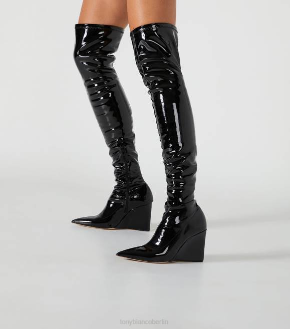 Stiefel mit Absatz| de Tony Bianco Frauen Doja lange Stiefel schwarzes Stretch-Lack 4624571